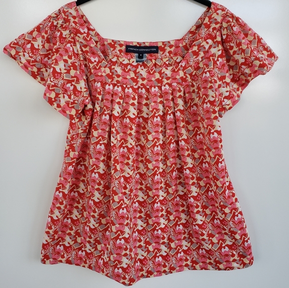 French Connection Tops - FRENCH CONNECTION Bohemian Coral, Pink, White Top